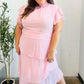 Beautiful You Blush Swiss Dot Asymmetric Tiered Smocked Lined Dress