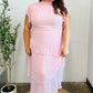 Beautiful You Blush Swiss Dot Asymmetric Tiered Smocked Lined Dress