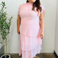 Beautiful You Blush Swiss Dot Asymmetric Tiered Smocked Lined Dress