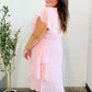 Beautiful You Blush Swiss Dot Asymmetric Tiered Smocked Lined Dress