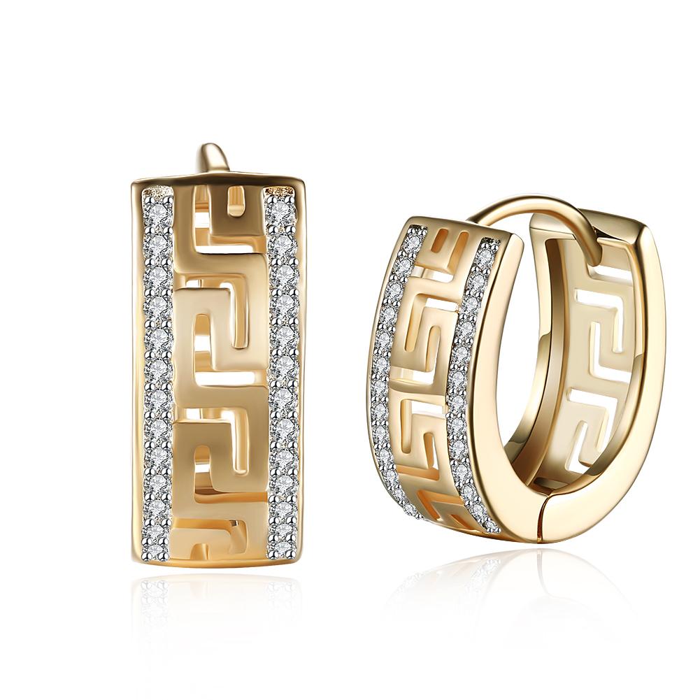 Micro-Lining Greek Design Earrings 14K Gold Plated