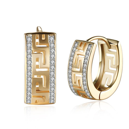 Micro-Lining Greek Design Earrings 14K Gold Plated