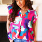 Find Yourself Fuchsia Geo Abstract V Neck Flutter Sleeve Top