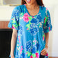 Feeling Playful Blue Floral Ruffle Sleeve & Hem Tunic Top