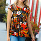 Burnt Orange Flat Floral Print Ruffle Sleeve Babydoll Top