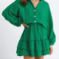 Ruffled Notched Balloon Sleeve Mini Dress