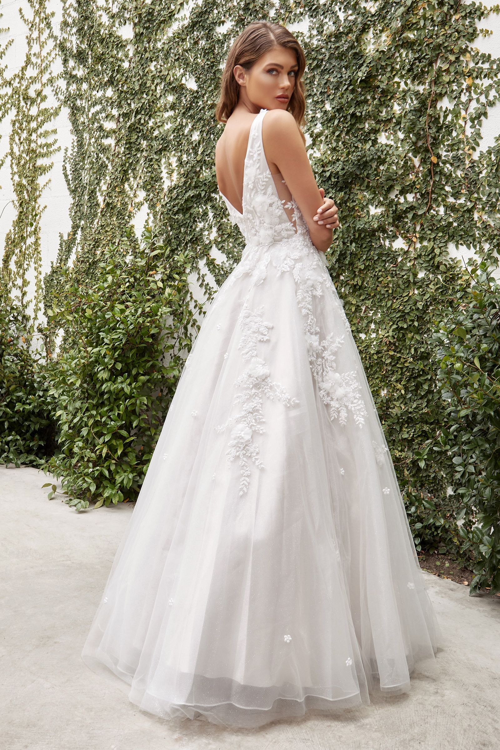 Gardenia Lace Vintage Boho Tank Strap V-neck V-back Bodice Long Wedding Dress CDA1028W_1