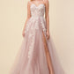 Corset Strapless Floral Appliqué A-line Glittery Skirt Sweetheart Bodice Leg Slit Long Prom Dress CDA1029_1