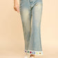 Davi & Dani Crochet Trim Flare Jeans with Pockets