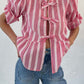 Tied Round Neck Balloon Sleeve Shirt