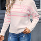 Angel Wings Striped Round Neck Long Sleeve Sweater