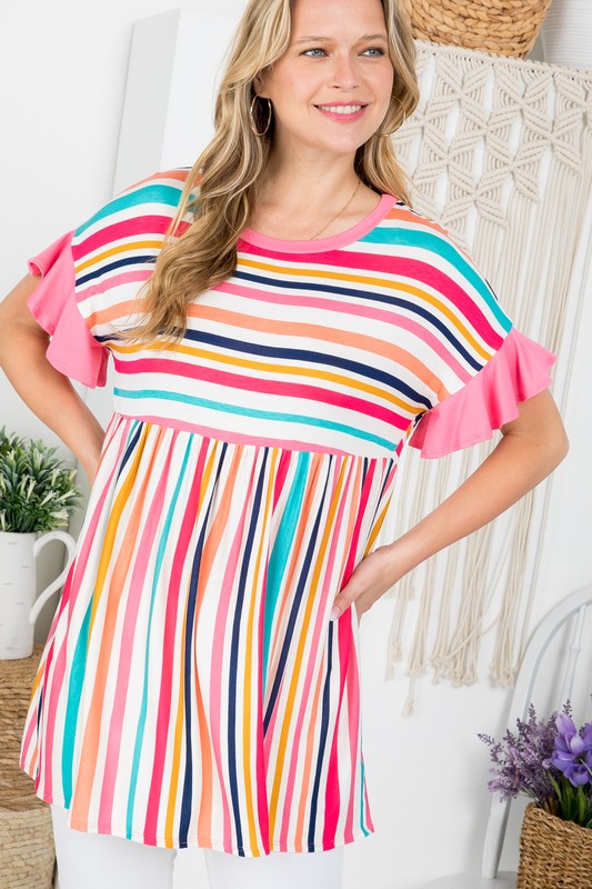 Stripe Babydoll Tunic Top PLUS