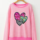 Striped Sequin Heart Round Neck Long Sleeve Sweatshirt