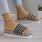 Geometric Woven Platform Slide Sandals