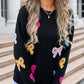 Angel Wings Bow Graphic Round Neck Long Sleeve Sweater