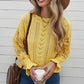 Openwork Lantern Sleeve Dropped Shoulder Sweater