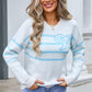 Angel Wings Striped Round Neck Long Sleeve Sweater