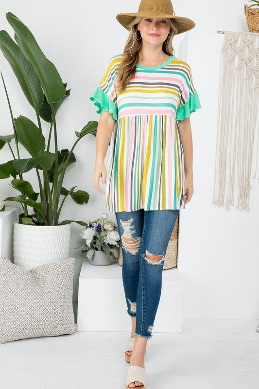 Stripe Babydoll Tunic Top PLUS