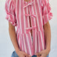 Tied Round Neck Balloon Sleeve Shirt