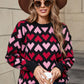 Angel Wings Contrast Heart Round Neck Sweater