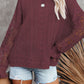 Openwork Lantern Sleeve Dropped Shoulder Sweater