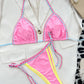 Contrast Trim Halter Neck Bikini Set