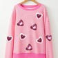 Valentine’s Day Sequin Heart Striped Round Neck Long Sleeve Sweatshirt