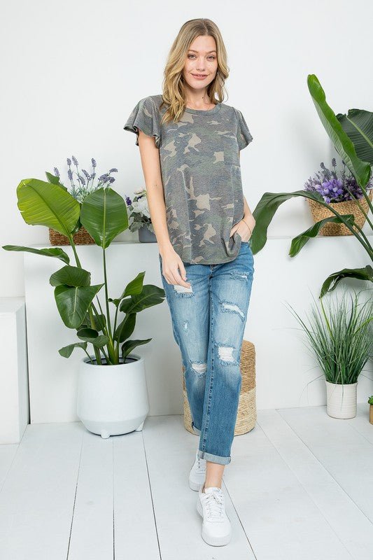 Allover Camouflage Print Casual Top