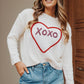 XOXO Heart Round Neck Dropped Shoulder Sweater