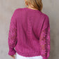 Openwork Lantern Sleeve Dropped Shoulder Sweater