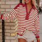 Women  V Neck Collared Drop Shoulder Sweatshirts