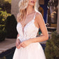 Layered A-Line Tulle Laced Mid Open Back V-neck Floral Bodice Long Bridal & Wedding Dress CDCB072W_1