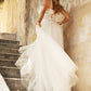 Layered A-Line Tulle Laced Mid Open Back V-neck Floral Bodice Long Bridal & Wedding Dress CDCB072W_3