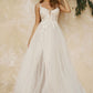 Layered A-Line Tulle Laced Mid Open Back V-neck Floral Bodice Long Bridal & Wedding Dress CDCB072W_4