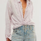 Frill Ruched Collared Neck Long Sleeve Shirt