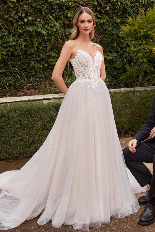 Lace & Tulle A-Line Illusion Sweetheart Long Wedding Dress CDCD854W_0