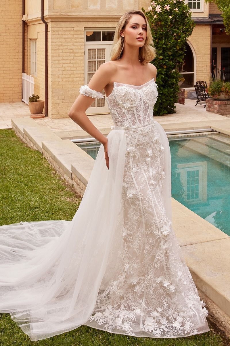 Fit & Flare With Removable Skirt Off Shoulder Long Wedding Dress CDCD861W_0