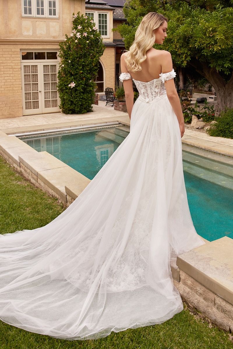 Fit & Flare With Removable Skirt Off Shoulder Long Wedding Dress CDCD861W_1