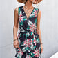 Printed Zip Detail Belted Sleeveless Dress