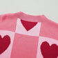 Pink Plus Size Love Heart Block Valentine Sweater