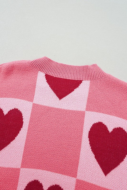 Pink Plus Size Love Heart Block Valentine Sweater