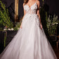 Floral Applique A-line Tulle Boned Bodice V-neck Open Back Long Bridal & Wedding Dress CDCM321W_0