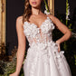 Floral Applique A-line Tulle Boned Bodice V-neck Open Back Long Bridal & Wedding Dress CDCM321W_2