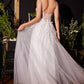 Floral Applique A-line Tulle Boned Bodice V-neck Open Back Long Bridal & Wedding Dress CDCM321W_1