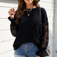 Openwork Lantern Sleeve Dropped Shoulder Sweater