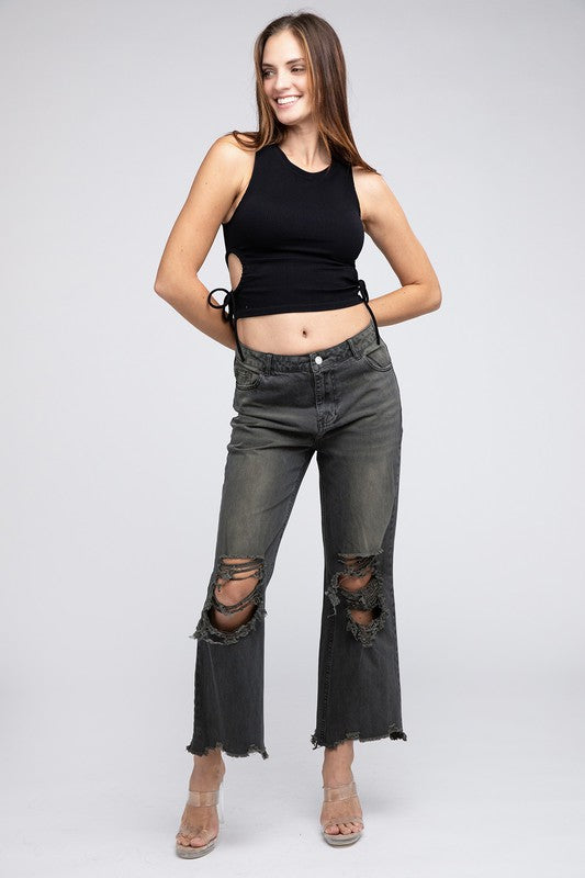 Distressed Vintage Washed Wide Leg Pants