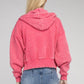 Acid Wash Fleece Cropped Zip-Up Hoodie