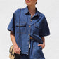 Collared Neck Button Up Top and Shorts Denim Set