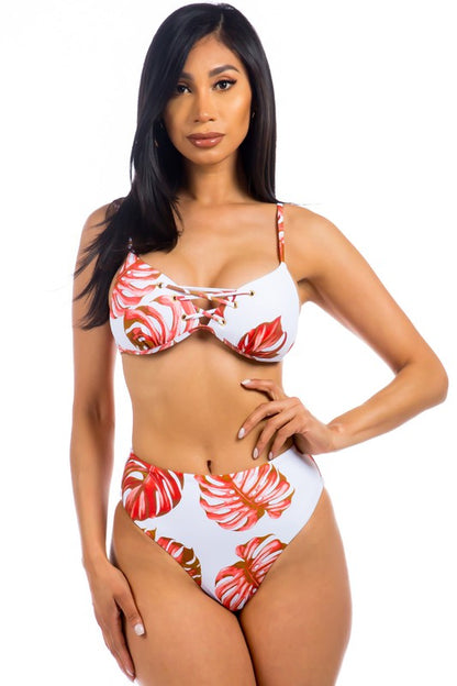Two Piece Tropical Leaf Print Bikini