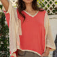 POL High-Low Contrast V-Neck Top